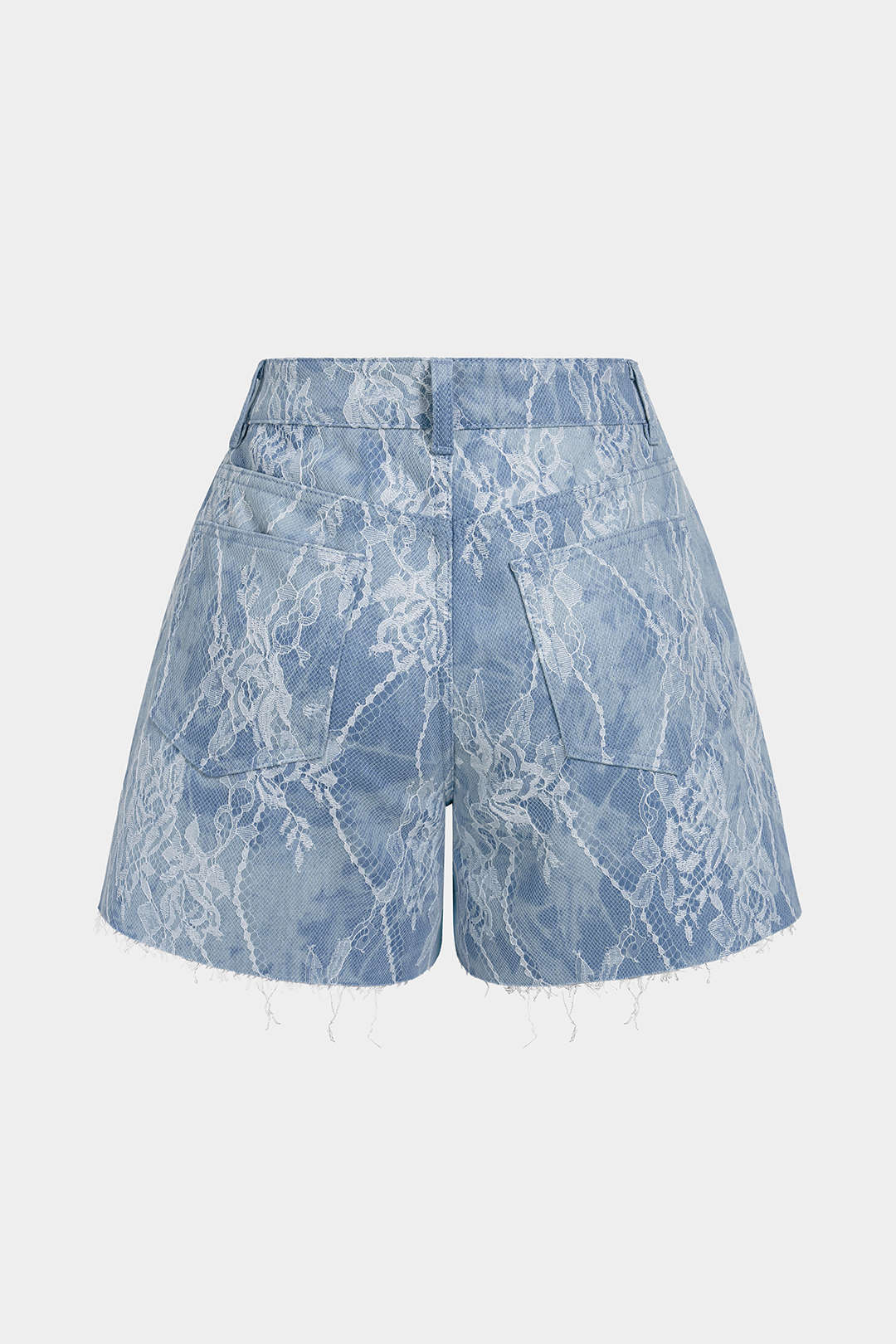 Denim patchwork short met kant, knoopjes en zakken