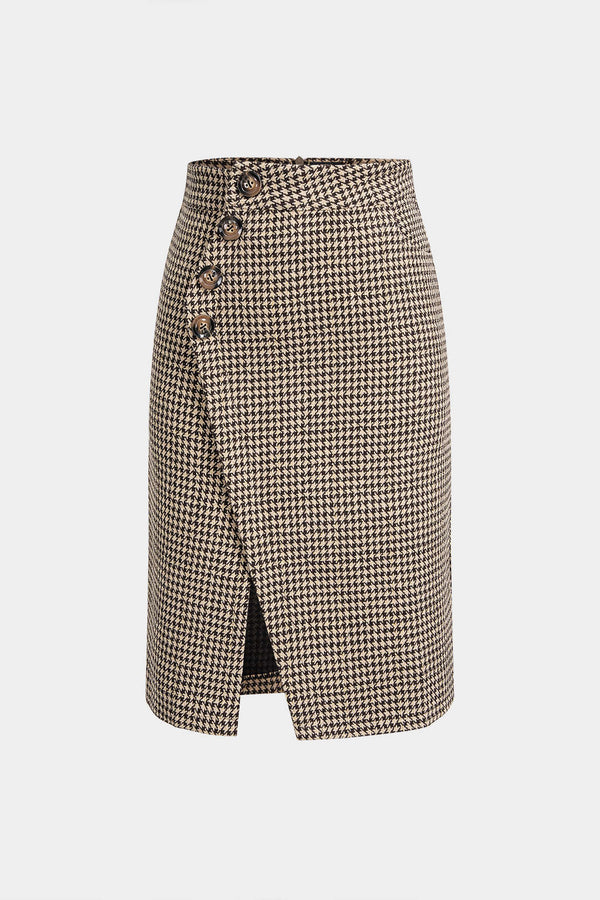 Pied-de-poule wollen rok met knoopjes