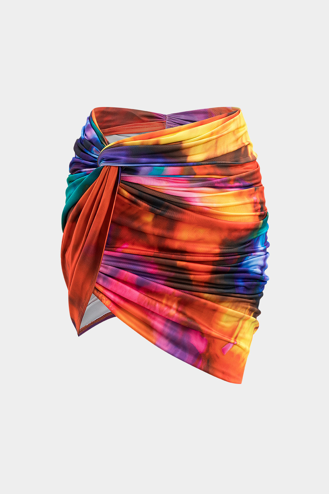 Tie-dye rok met ruches, gedraaid detail en knoopdetail