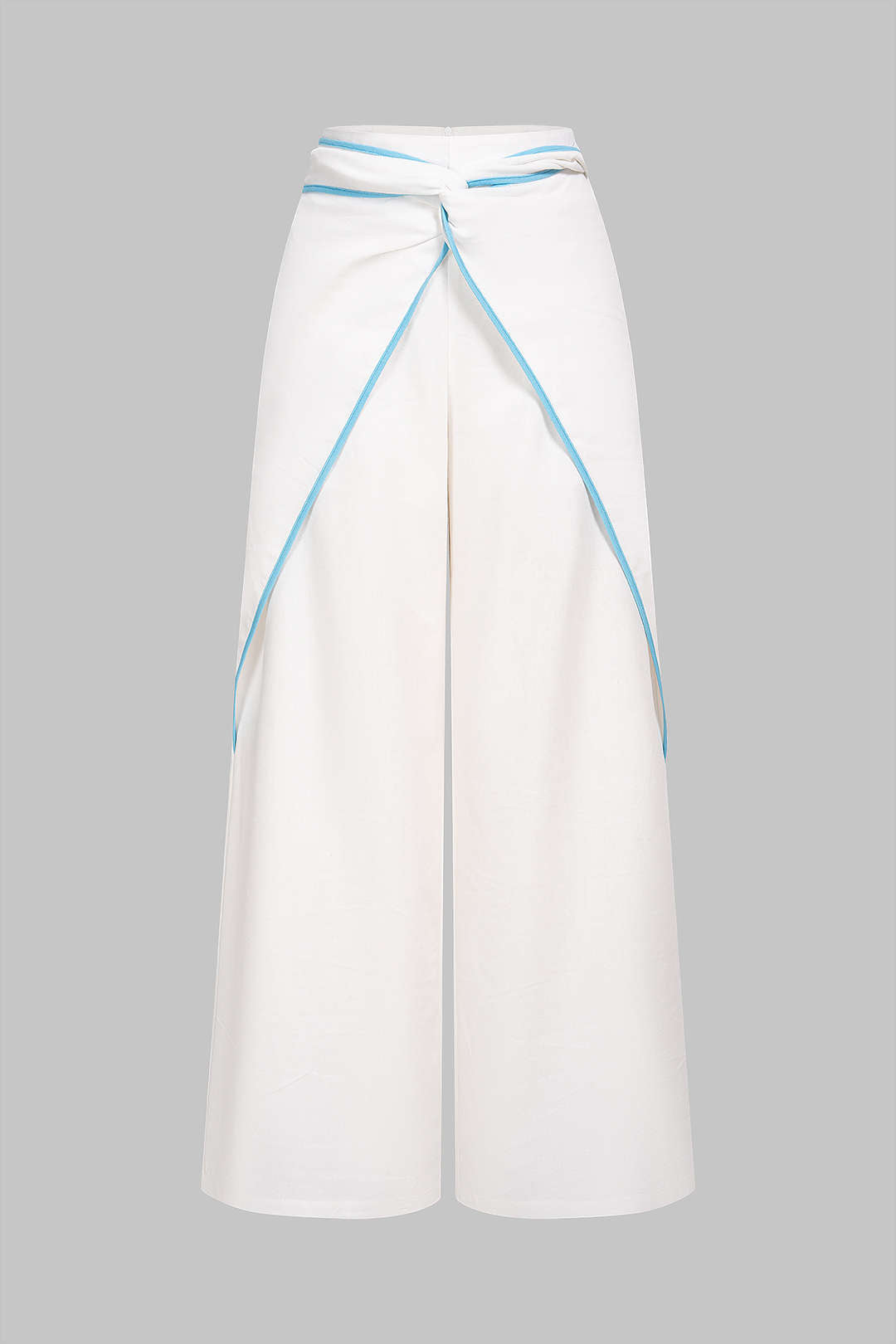Linnen broek met ruches, gedraaid detail en knoopdetail