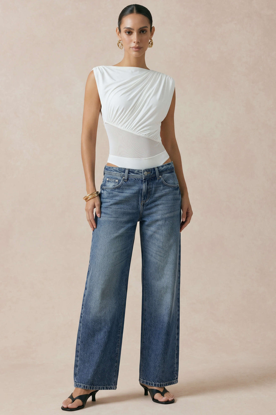 Mesh patchwork body met ruches