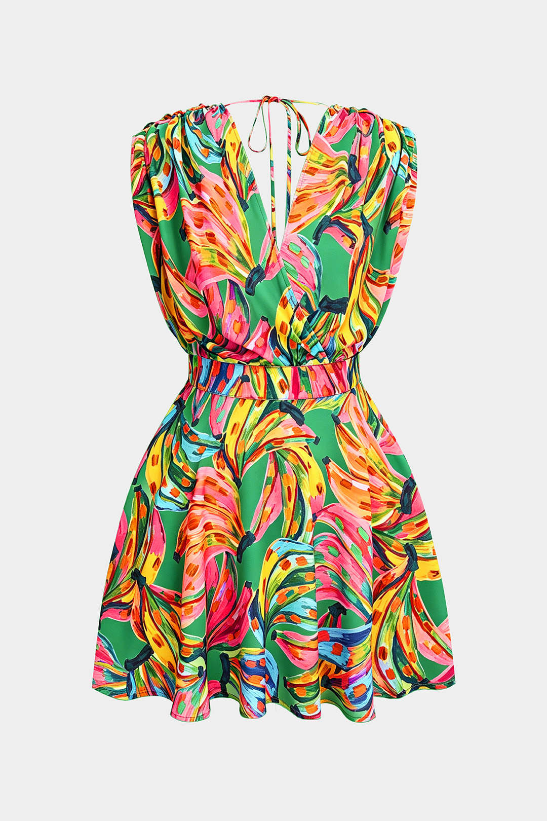 Bloemenprint mouwloze minijurk met V-hals