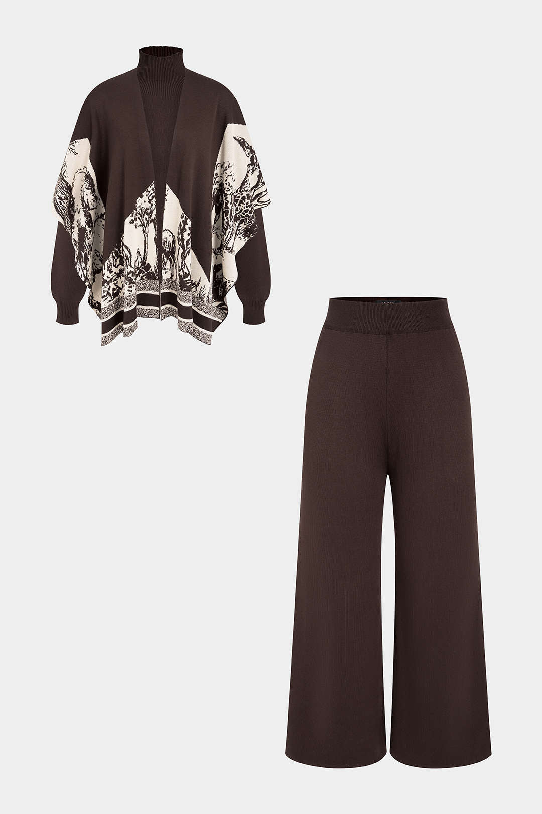 Gebreide broek met lange mouwen en wijde pijpen