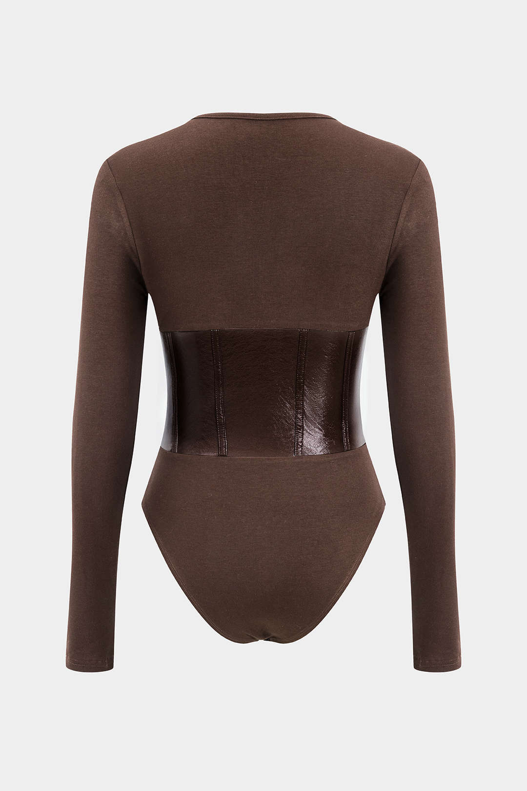 Patchwork leren-look body met lange mouwen