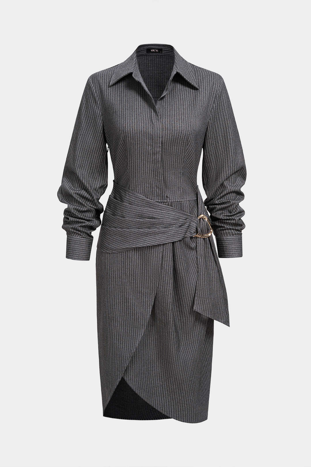 Metallic asymmetrische midijurk met V-hals en ruches