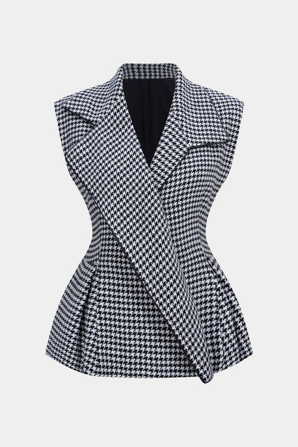 Pied-de-poule tweed gilet met reverskraag