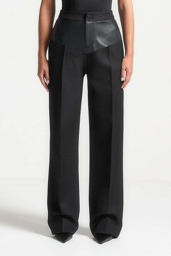 Leren-look patchwork pantalon
