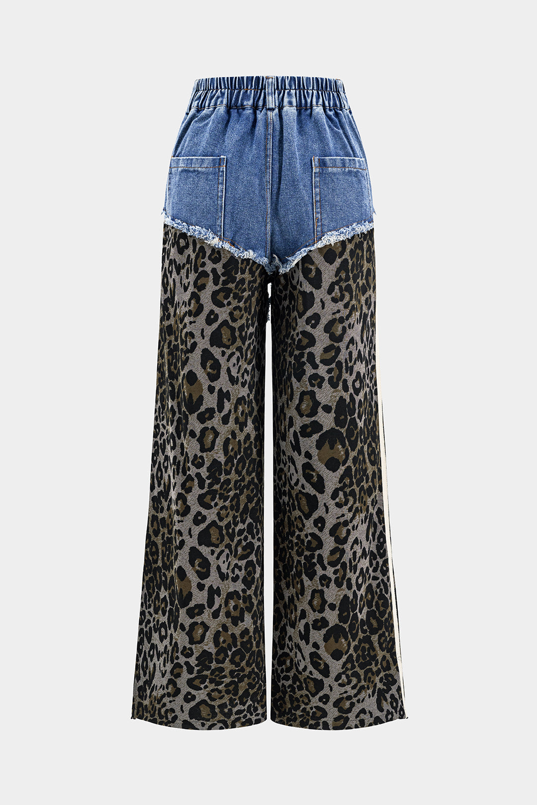 Linde - Luipaardprint jeans met knoopjes, zakken en wijde pijpen