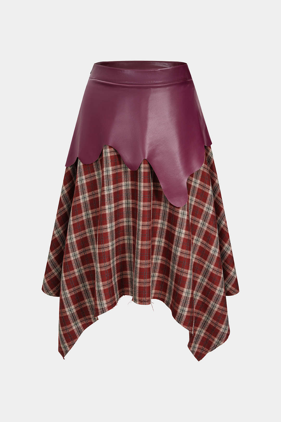 Geruite leren-look rok met rits