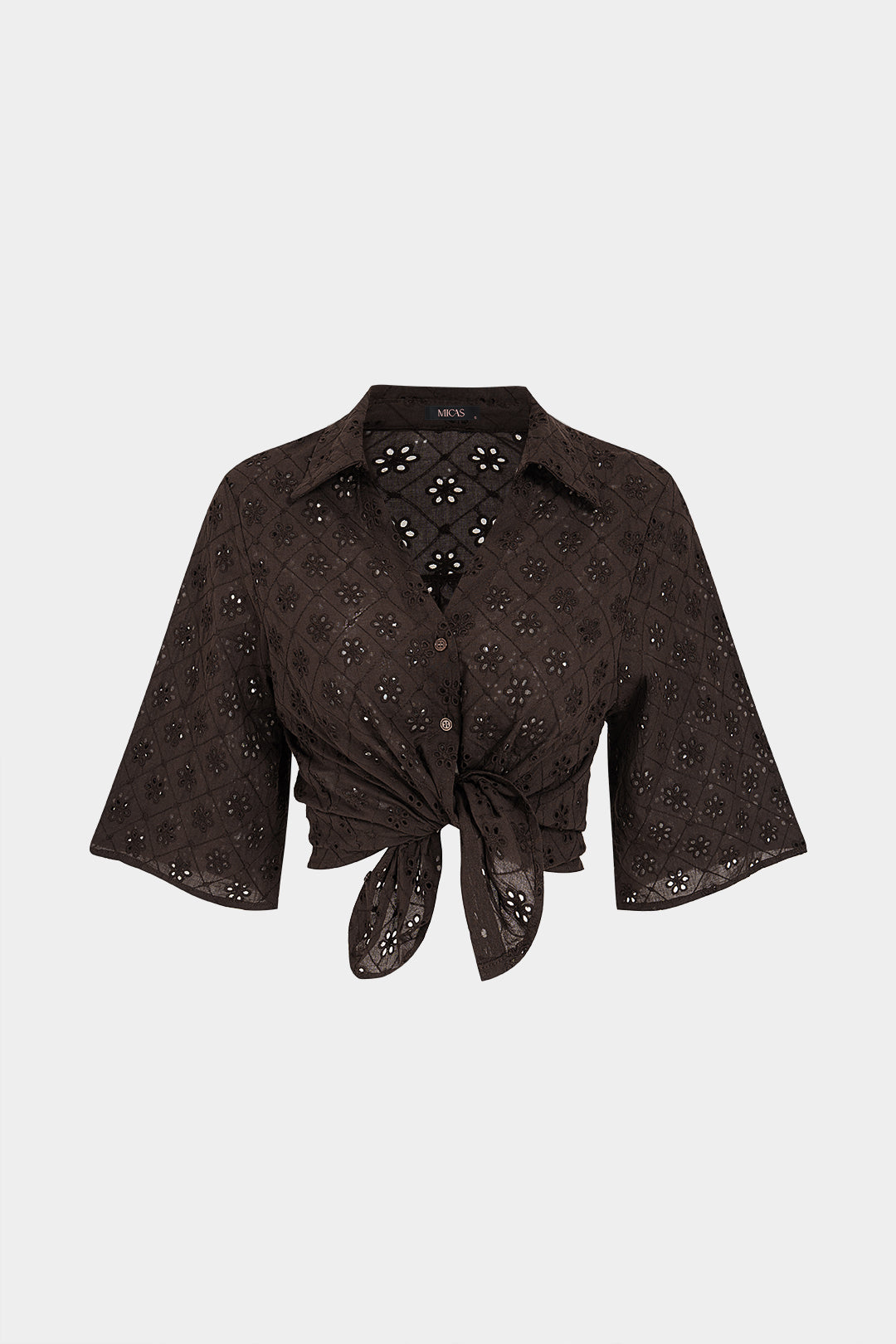 Blouse met kant, uitsnijding en borduursel