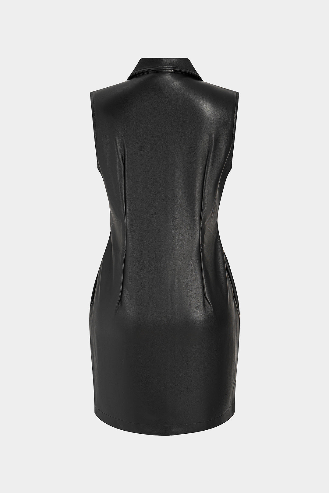 Leren-look mouwloze minijurk met knoopjes