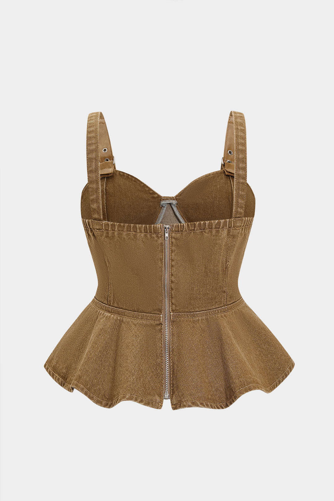 Denim patchwork croptop met rits