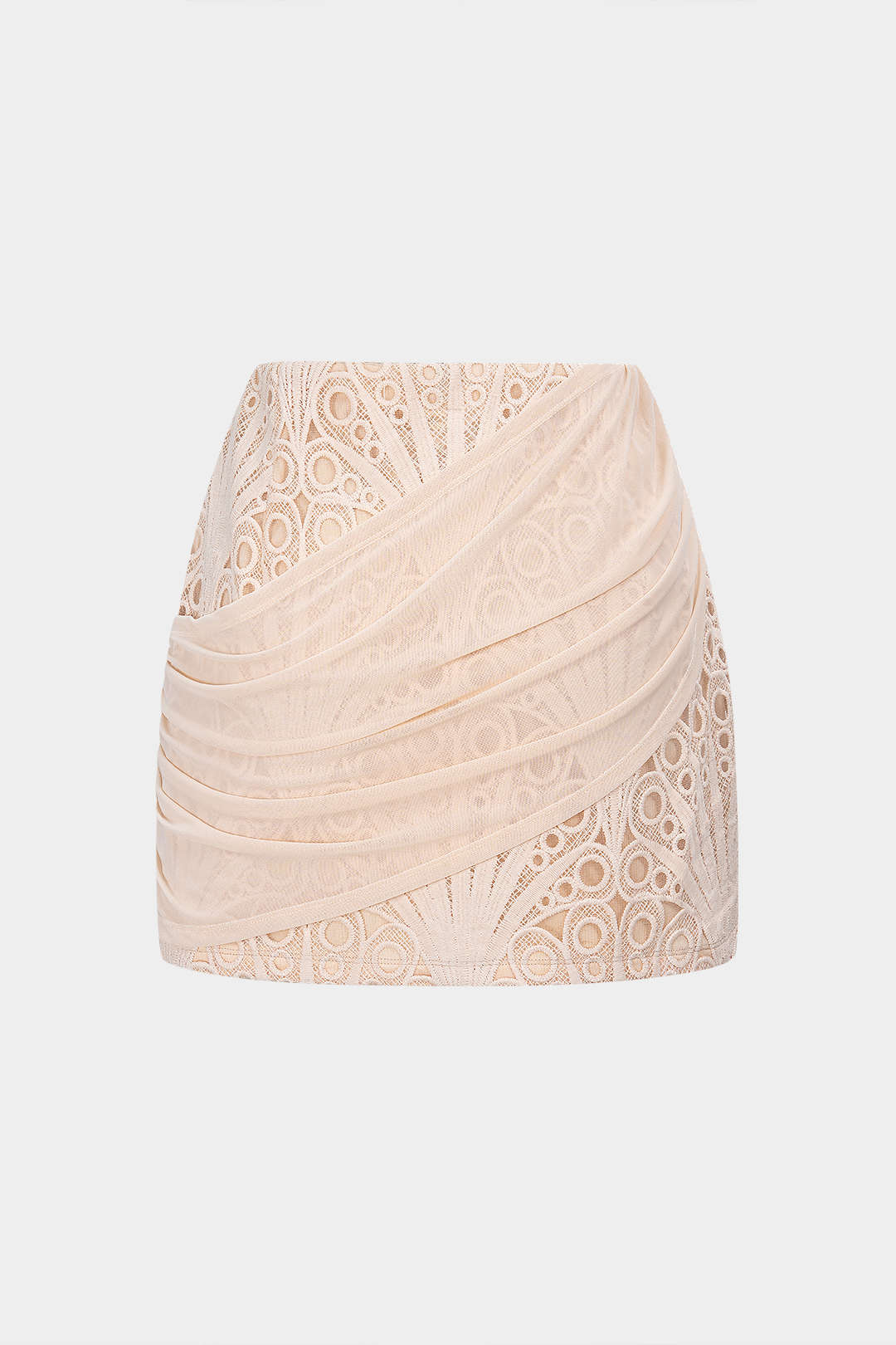 Patchwork asymmetrische rok met kant en ruches