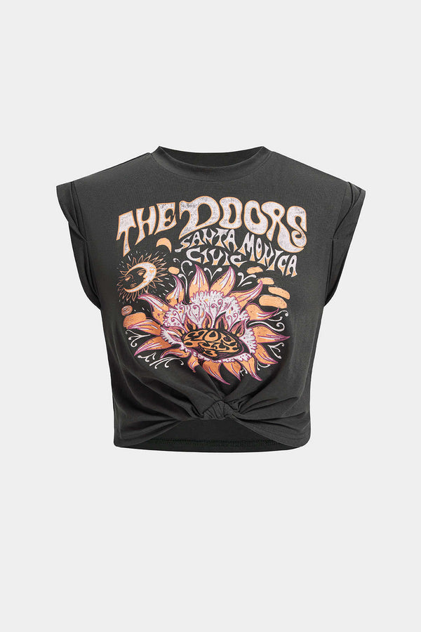 T-shirt met knoopdetail en korte mouwen
