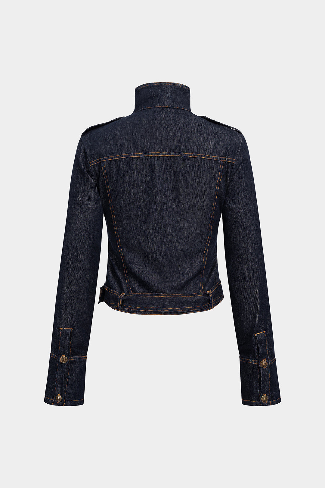 Denim jasje met opstaande kraag en riem