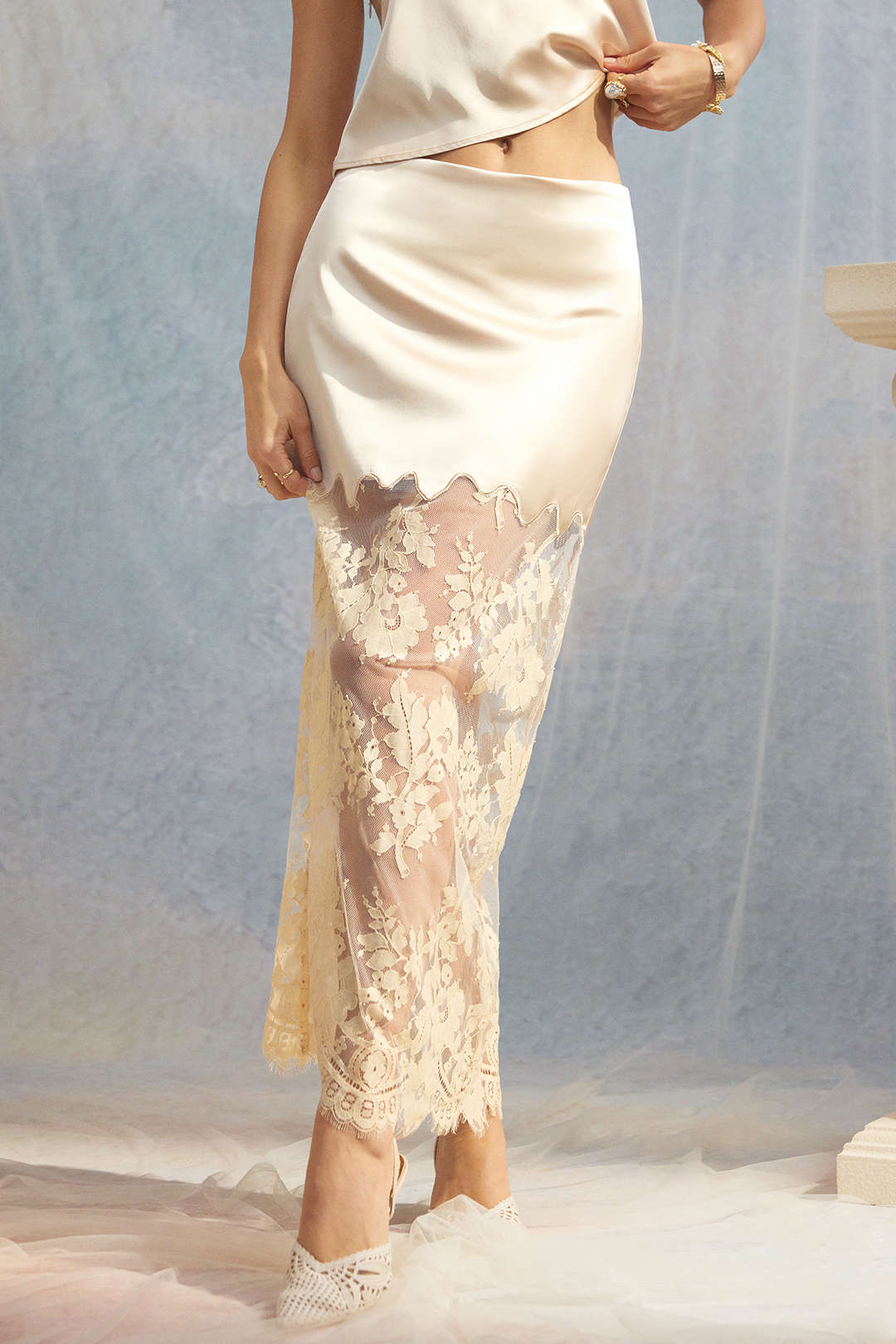 Thea - Satijnen set met top en rok