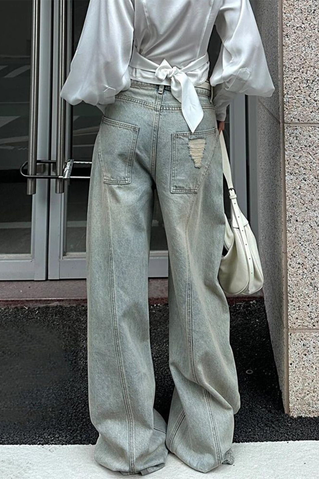 Ripped jeans met ruches en ballonmodel