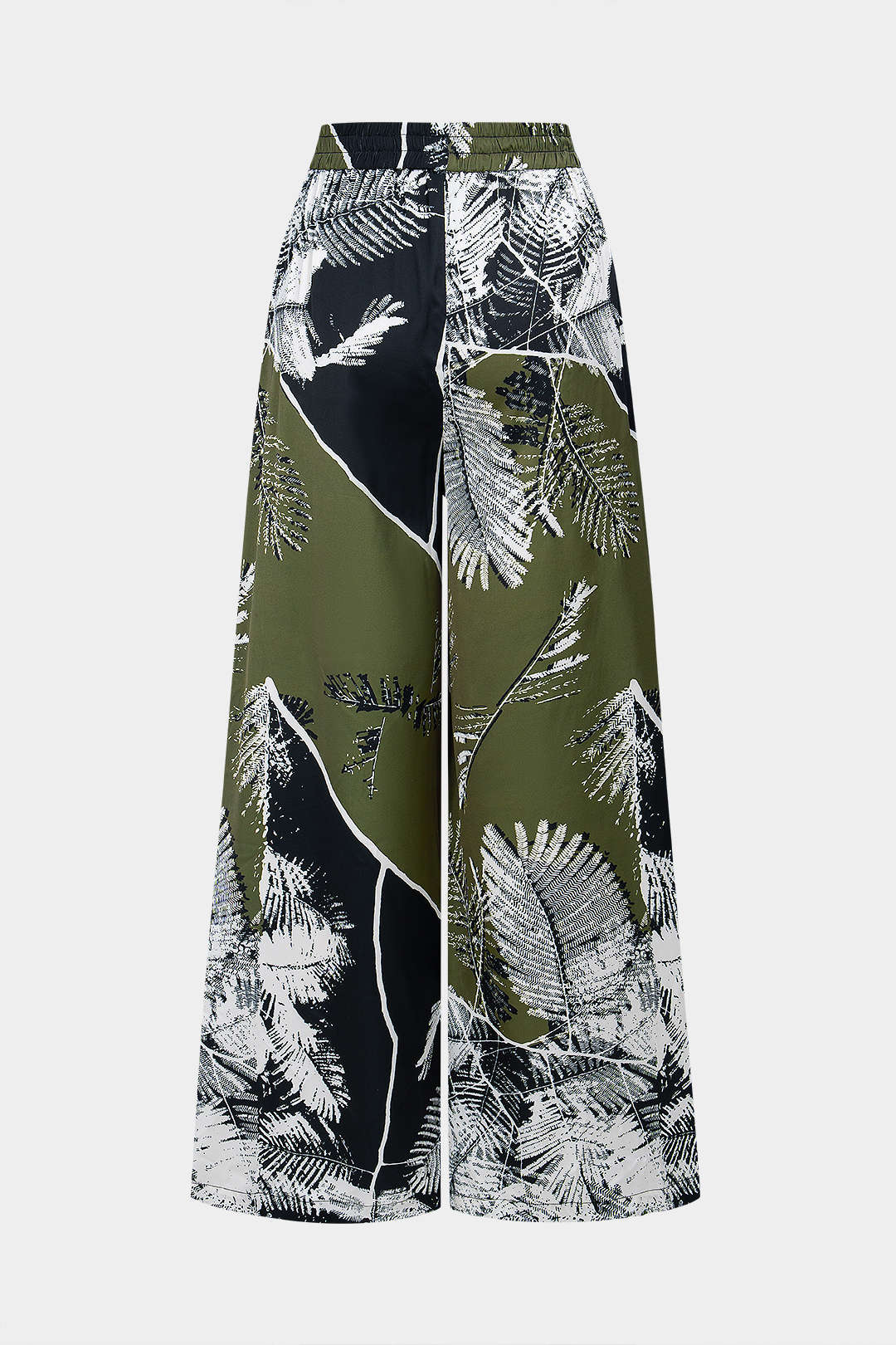 Satijnen broek met smokwerk en wijde pijpen