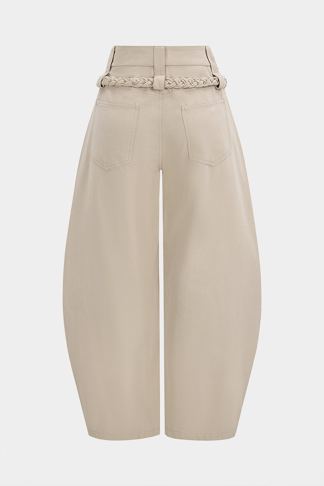 Broek met riem, zakken en wijde pijpen