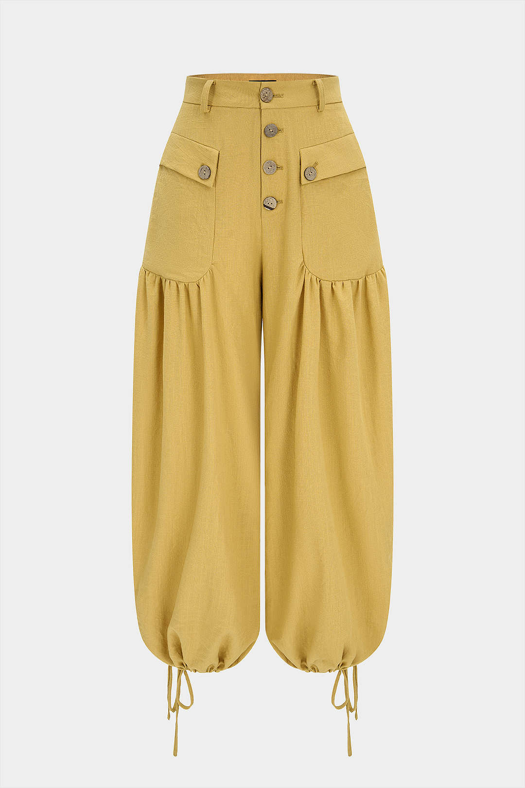 Broek met knoopjes, zakken en strik