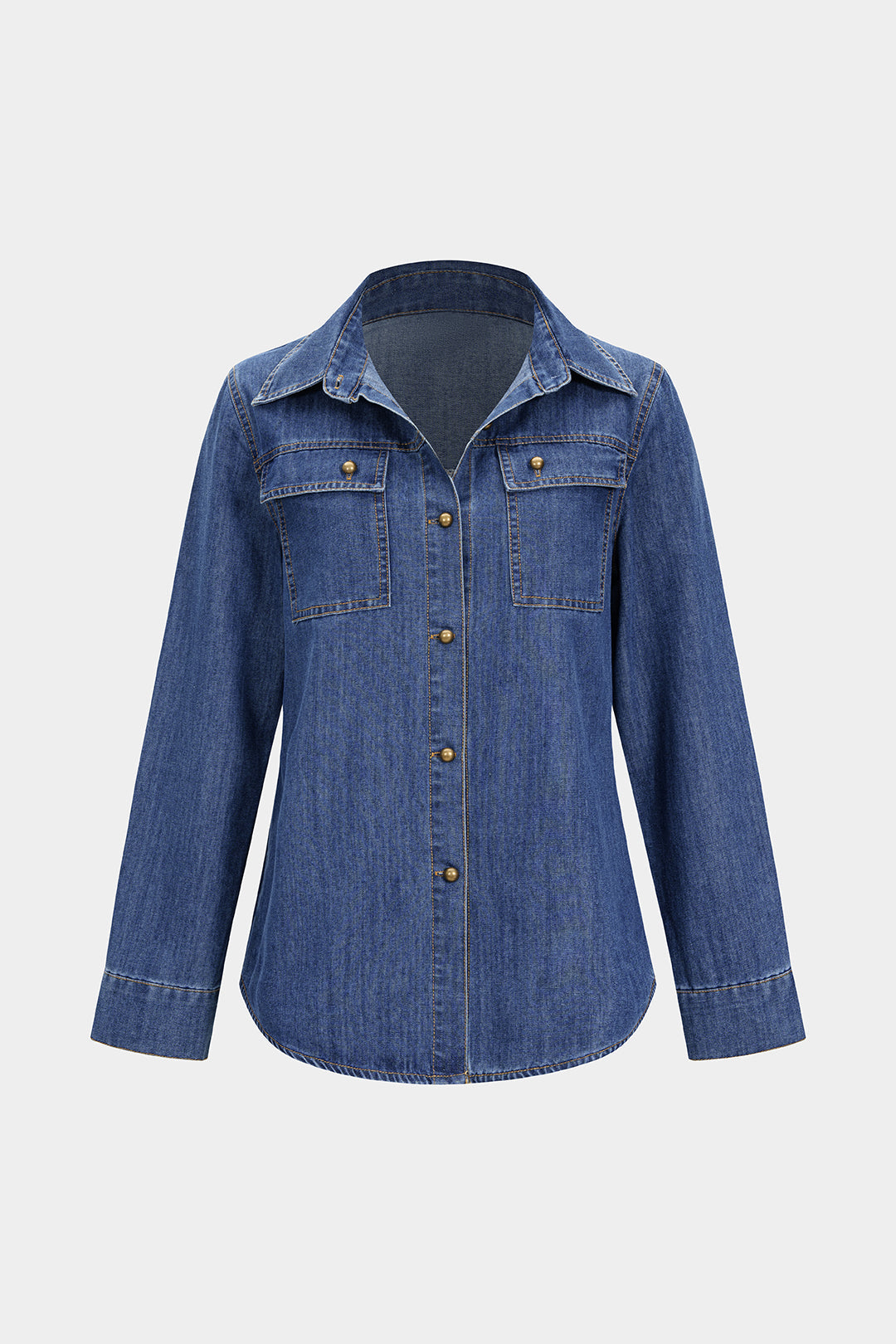 Denim blouse met knoopjes en lange mouwen