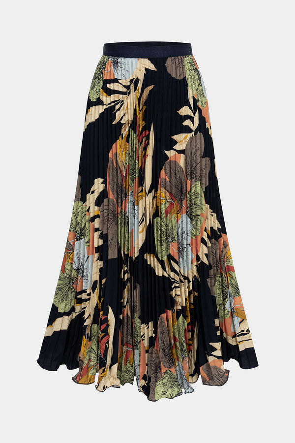 Bloemenprint geplooide rok met hoge taille
