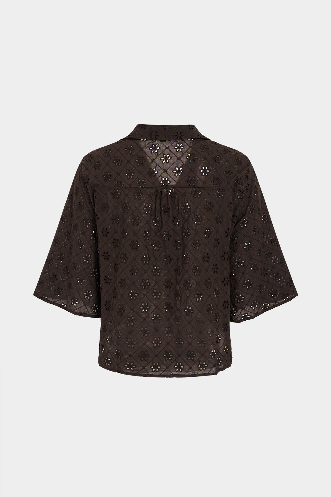 Blouse met kant, uitsnijding en borduursel