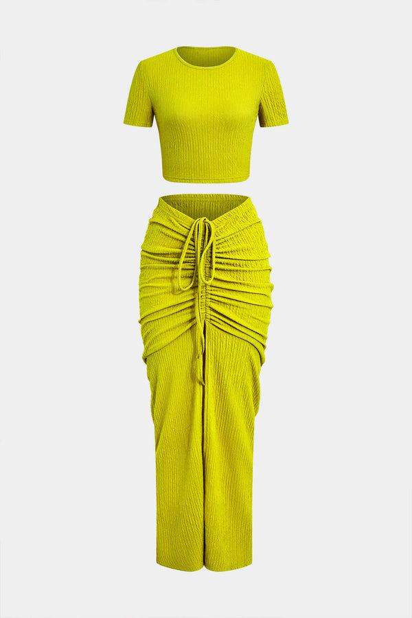 Gestructureerde set met croptop en rok