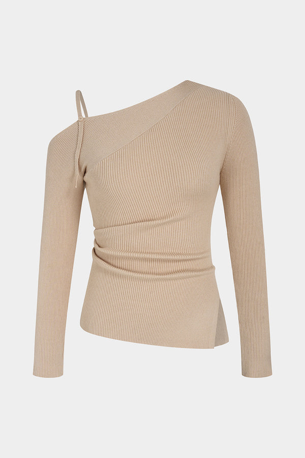 Zoë - Gebreide asymmetrische top met lange mouwen