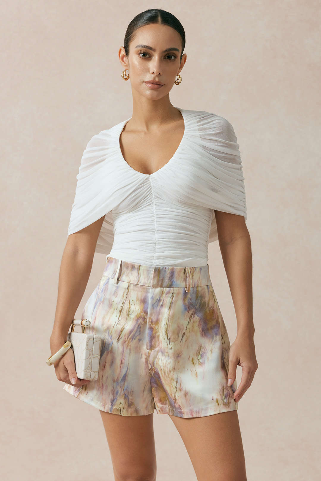Abstracte print short met wijde pijpen