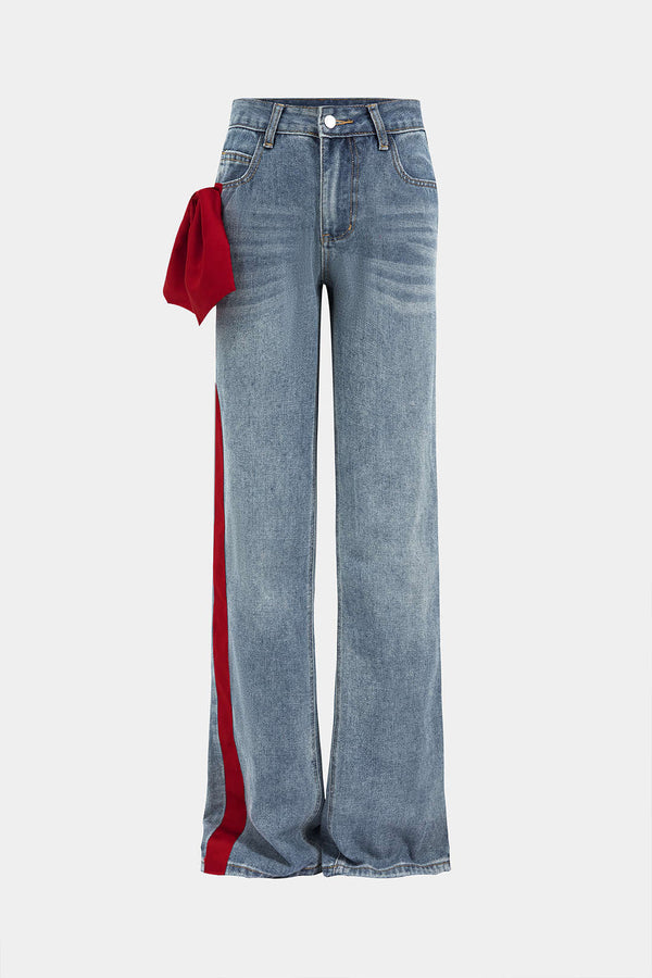Jeans met strik en rechte pijp