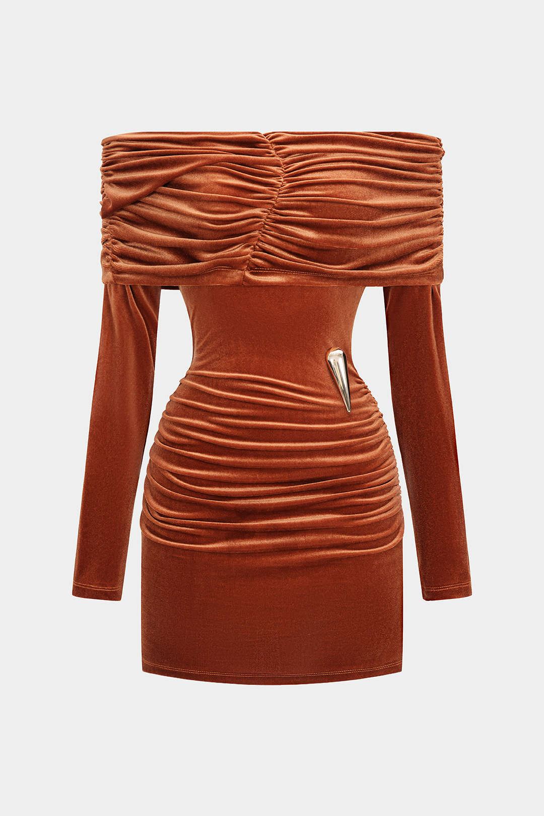 Metallic minijurk met blote schouders en ruches