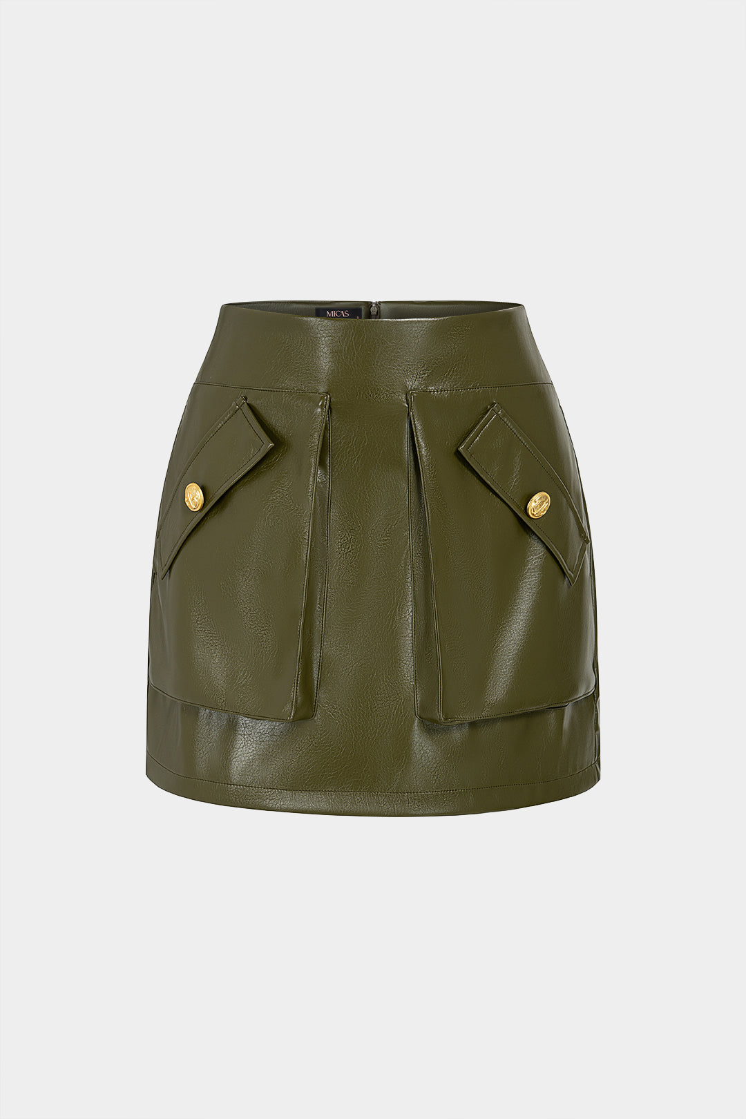 Leren-look metallic minirok met zakken
