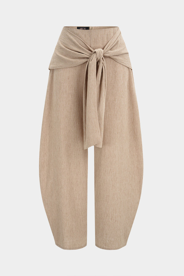 Linnen broek met knoopdetail en wijde pijpen