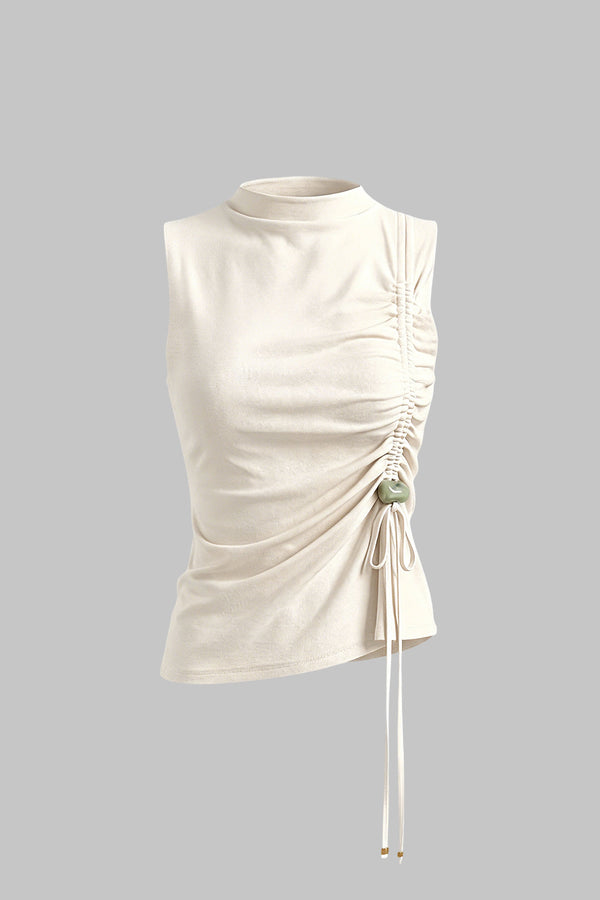 Asymmetrische tanktop met opstaande kraag en trekkoord