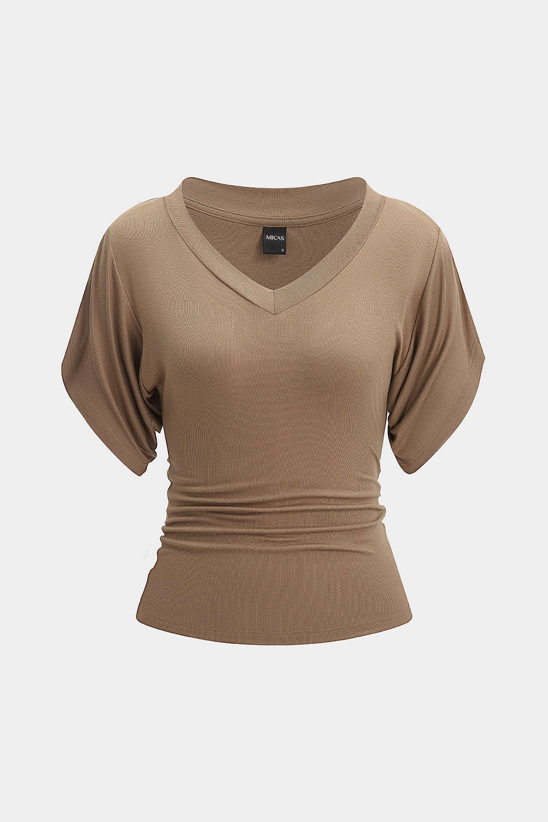 T-shirt met V-hals, getailleerde pasvorm en ruches