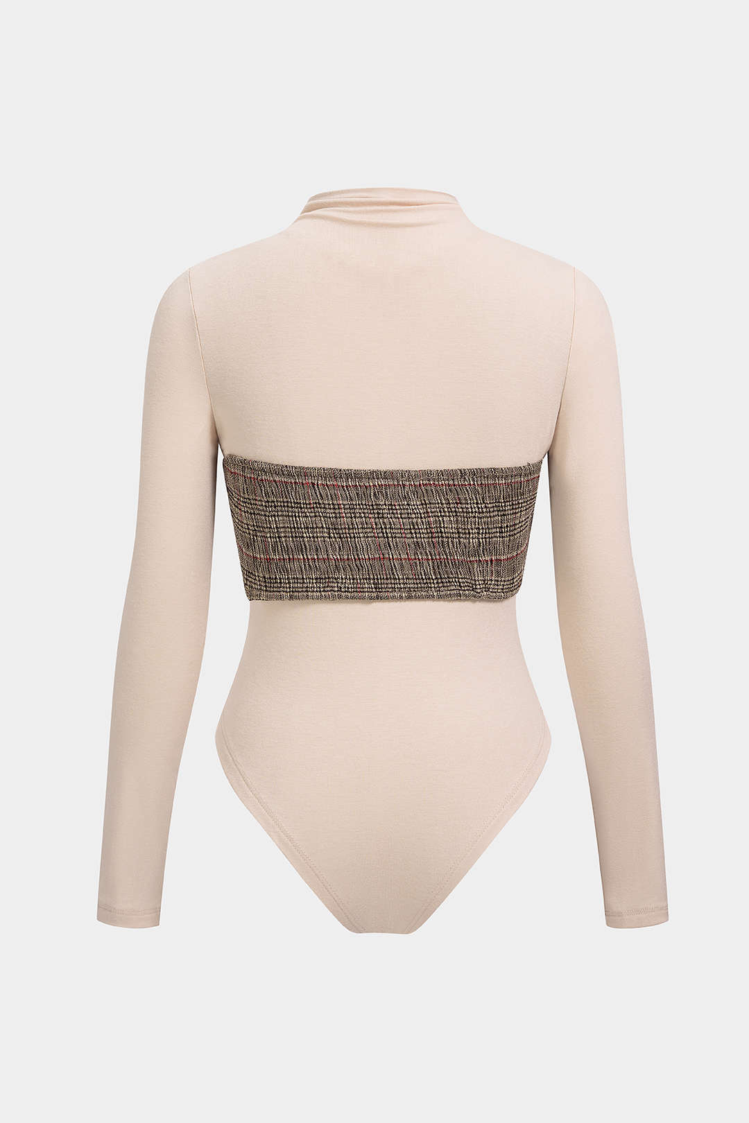 Geruite patchwork body met opstaande kraag en lange mouwen