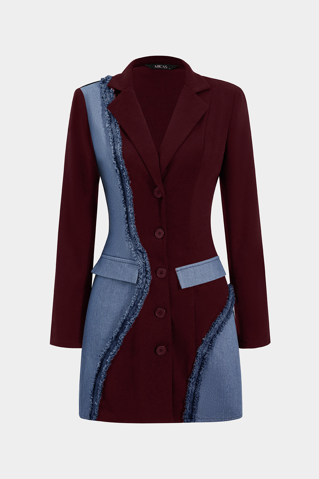 Selin - Denim patchwork minijurk met lange mouwen
