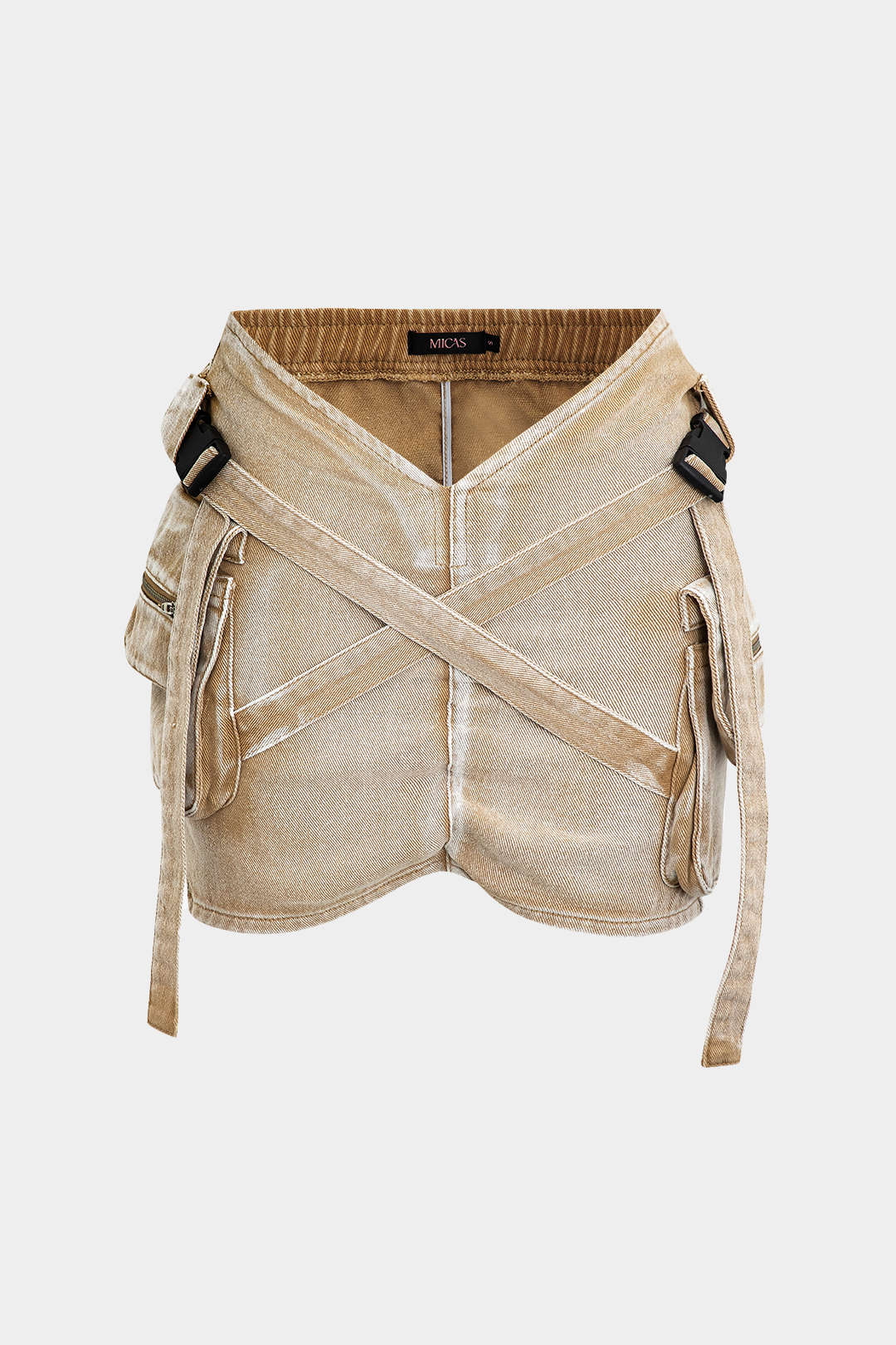 Denim rok met gesp, zakken en cargozakken