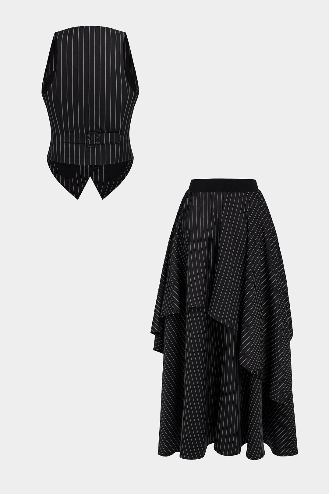 Gestreepte set met gilet en rok