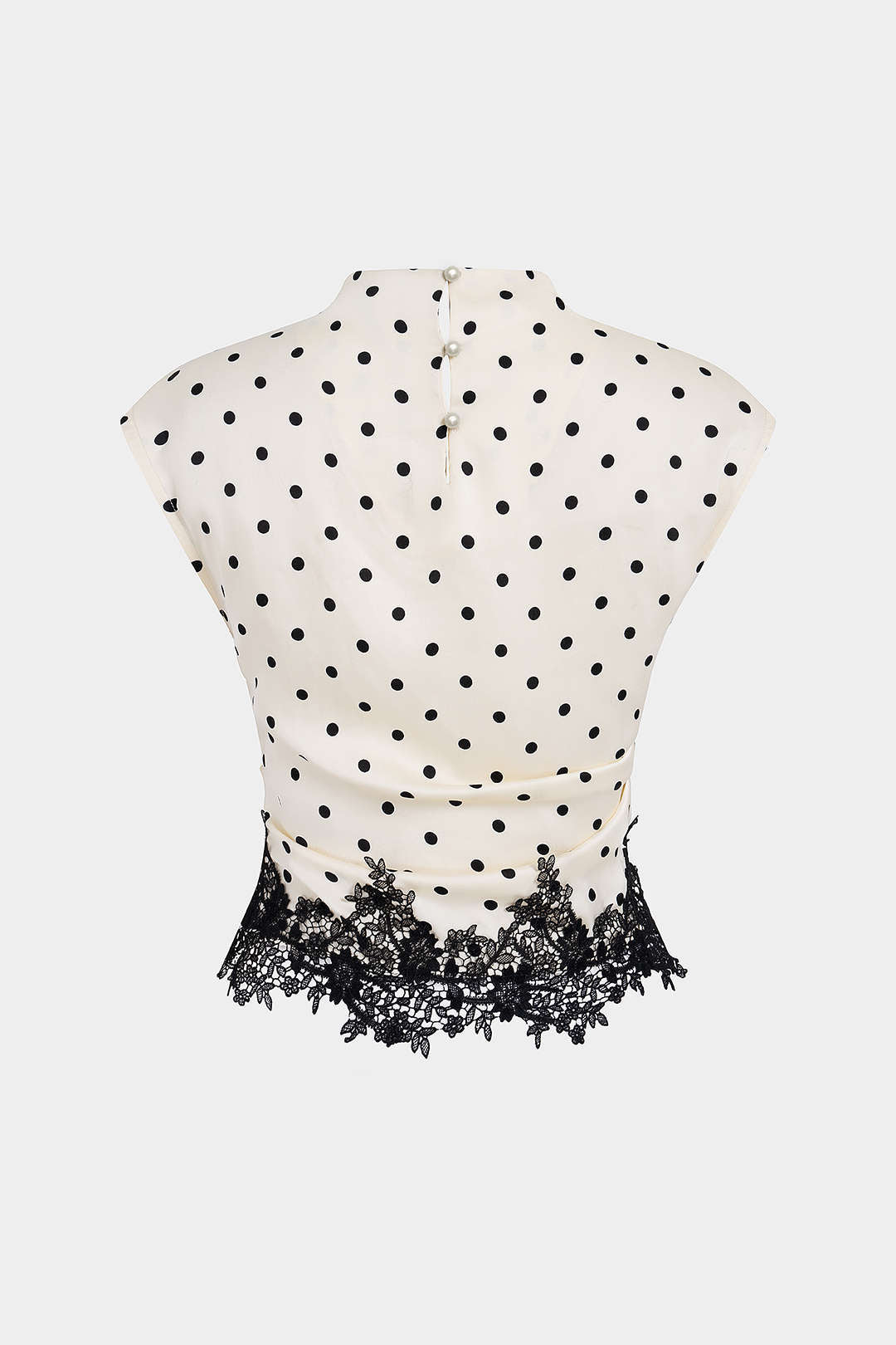 Gestipte patchwork blouse met kant en ruches