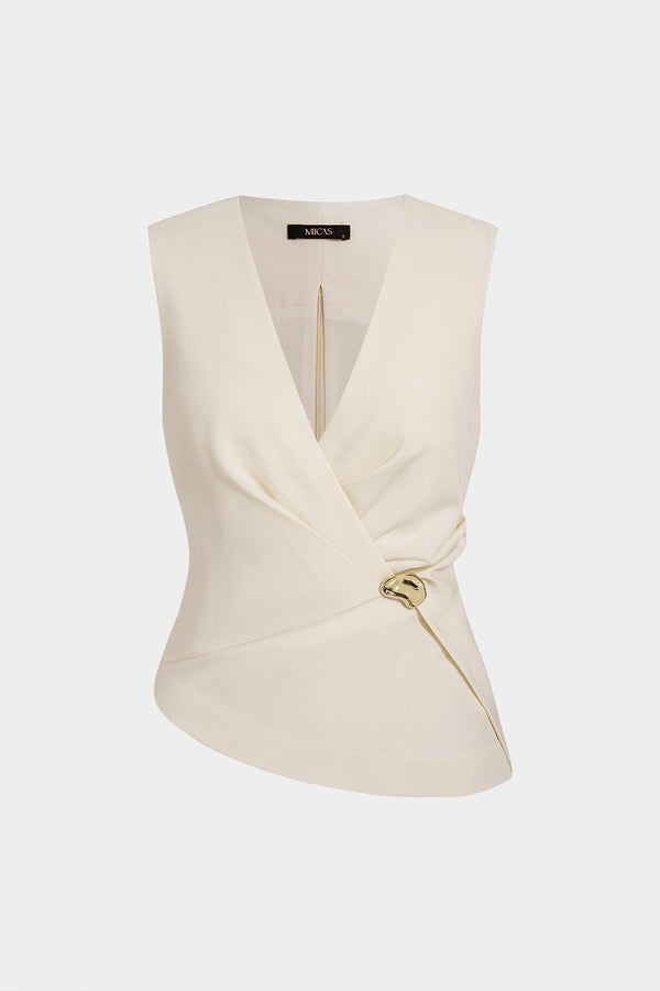 Lotte - Metallic asymmetrische tanktop met ruches