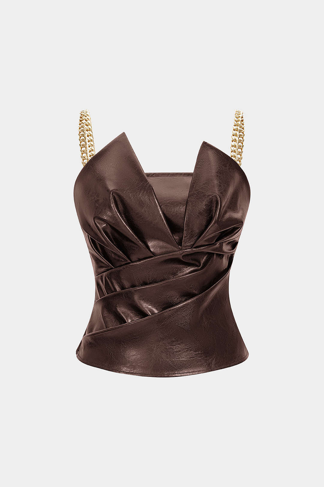 Leren-look metallic top met kettingdetail en ruches