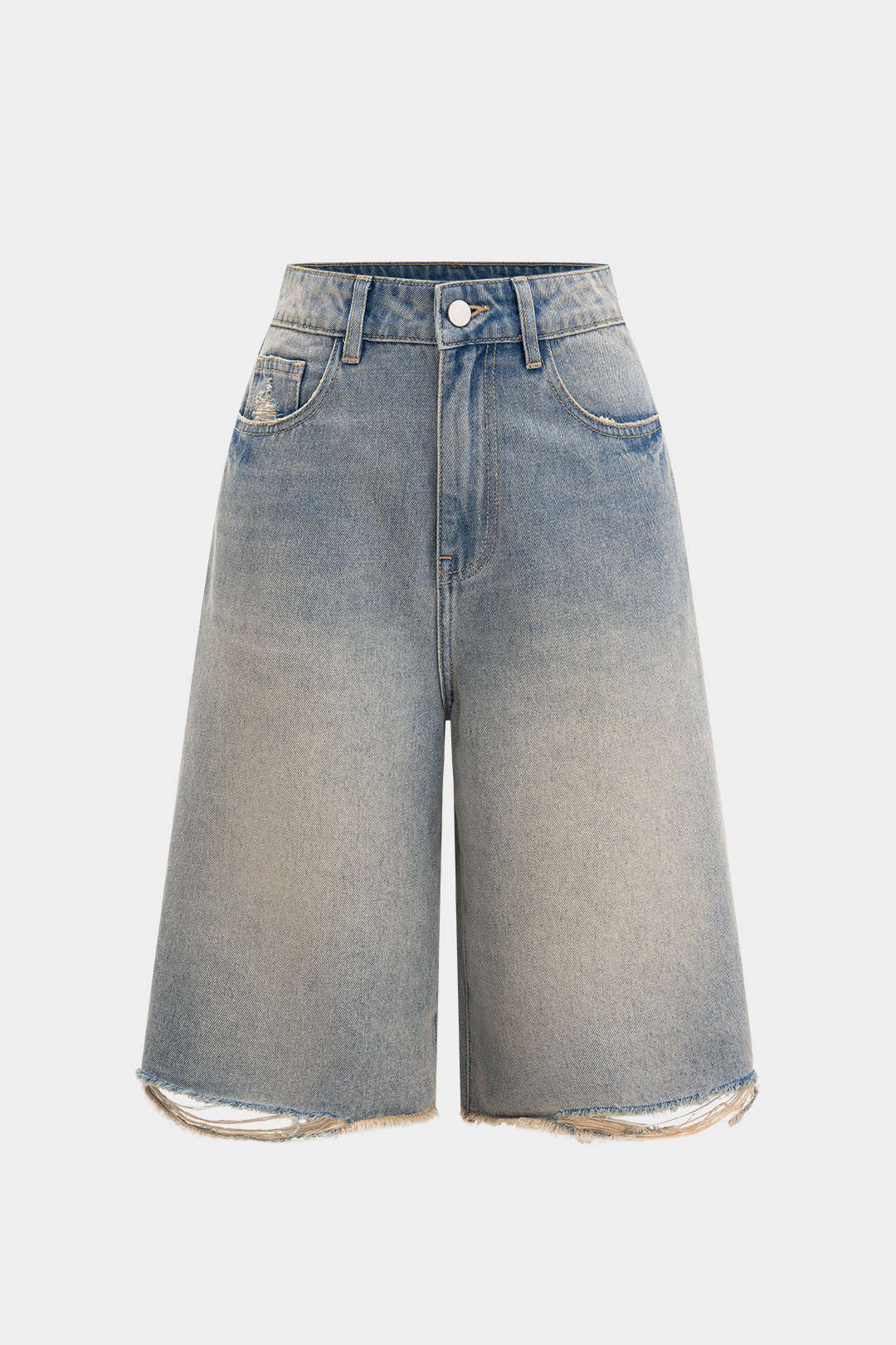 Denim ripped denim short met rechte pijp en rafelrand
