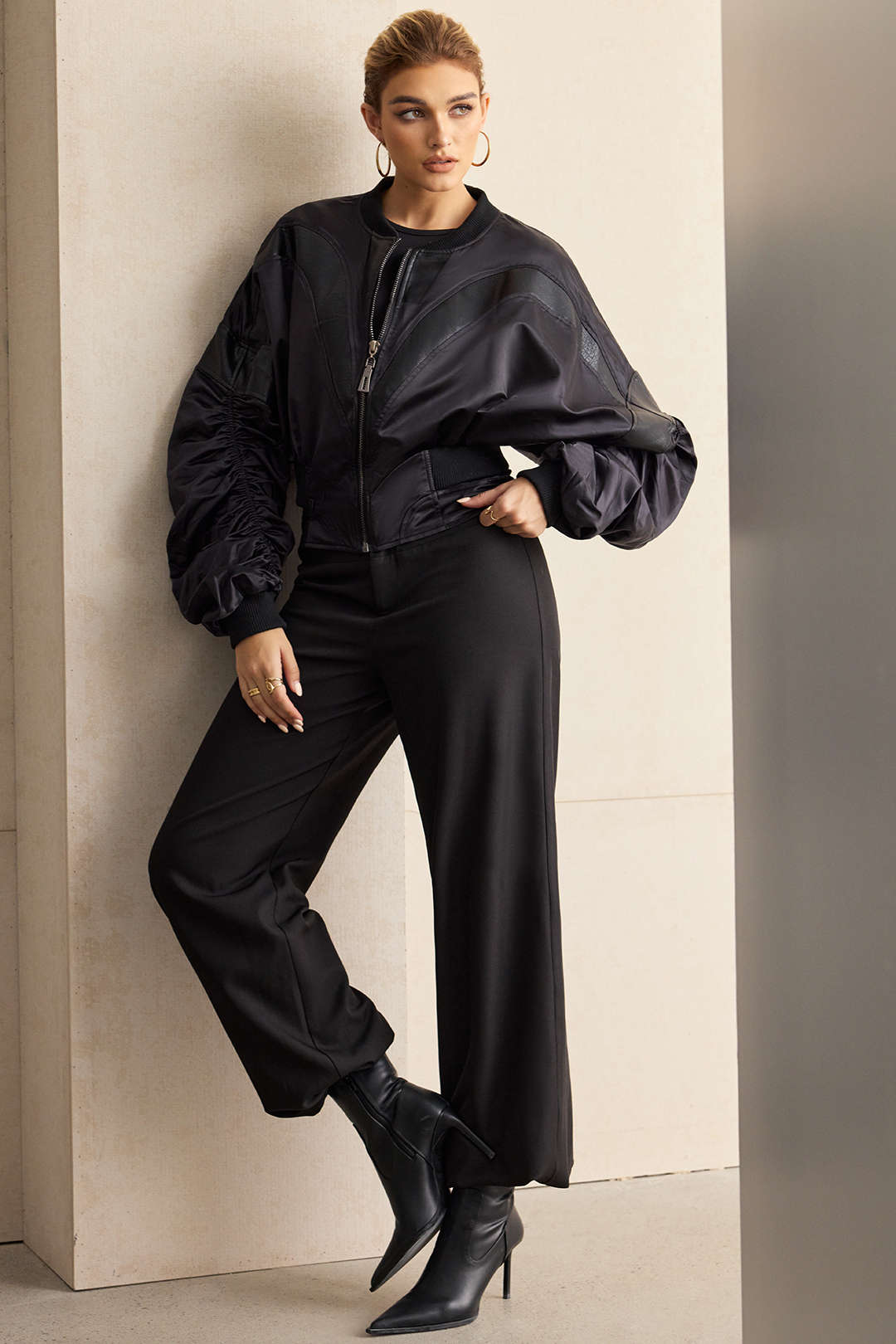 Daphne - Leren-look patchwork jasje met rits