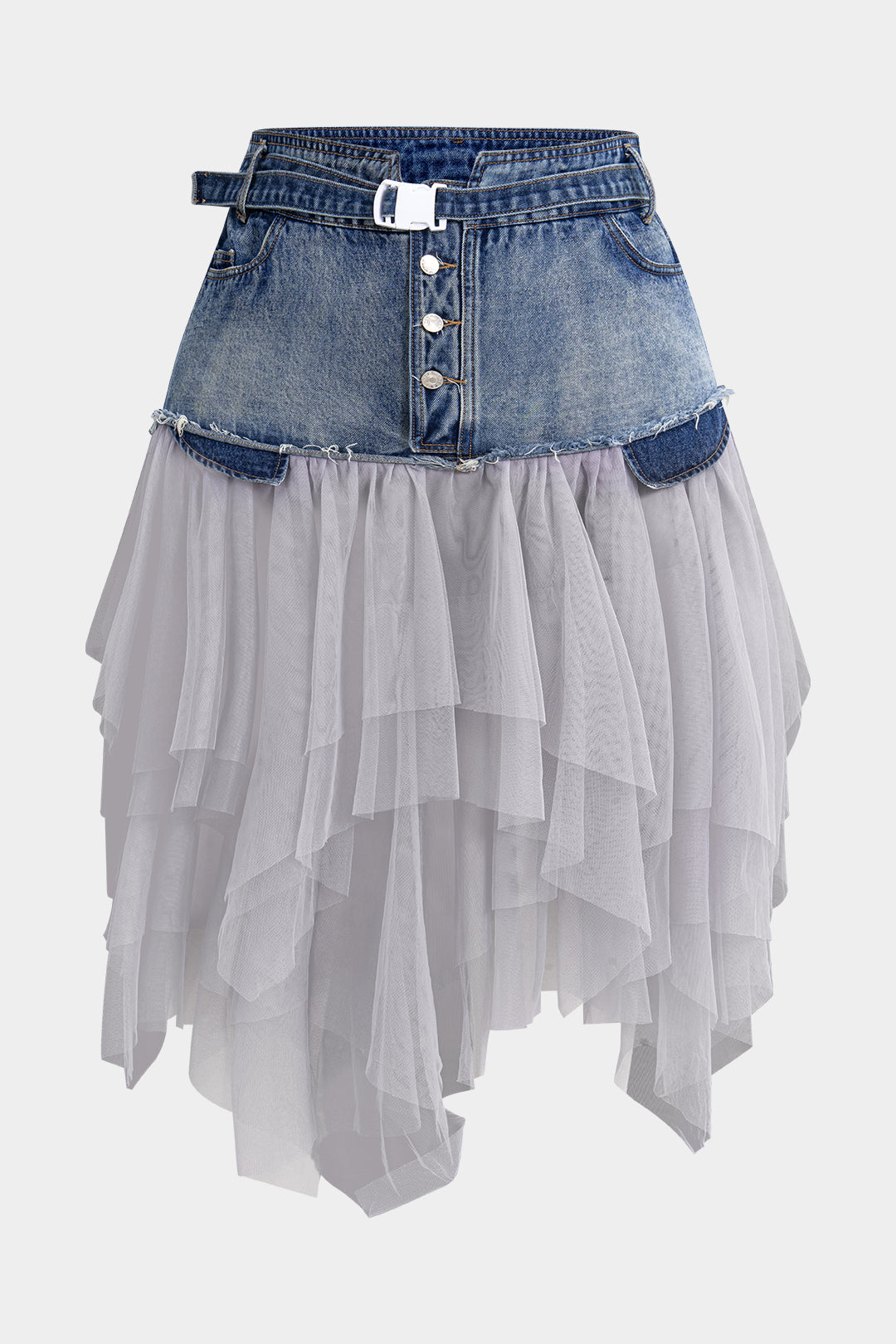 Denim mesh rok met hoge taille