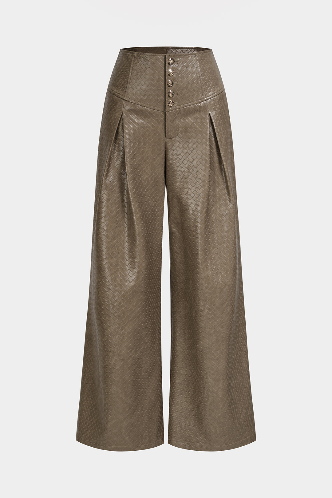 Gestructureerde leren-look broek met rechte pijp