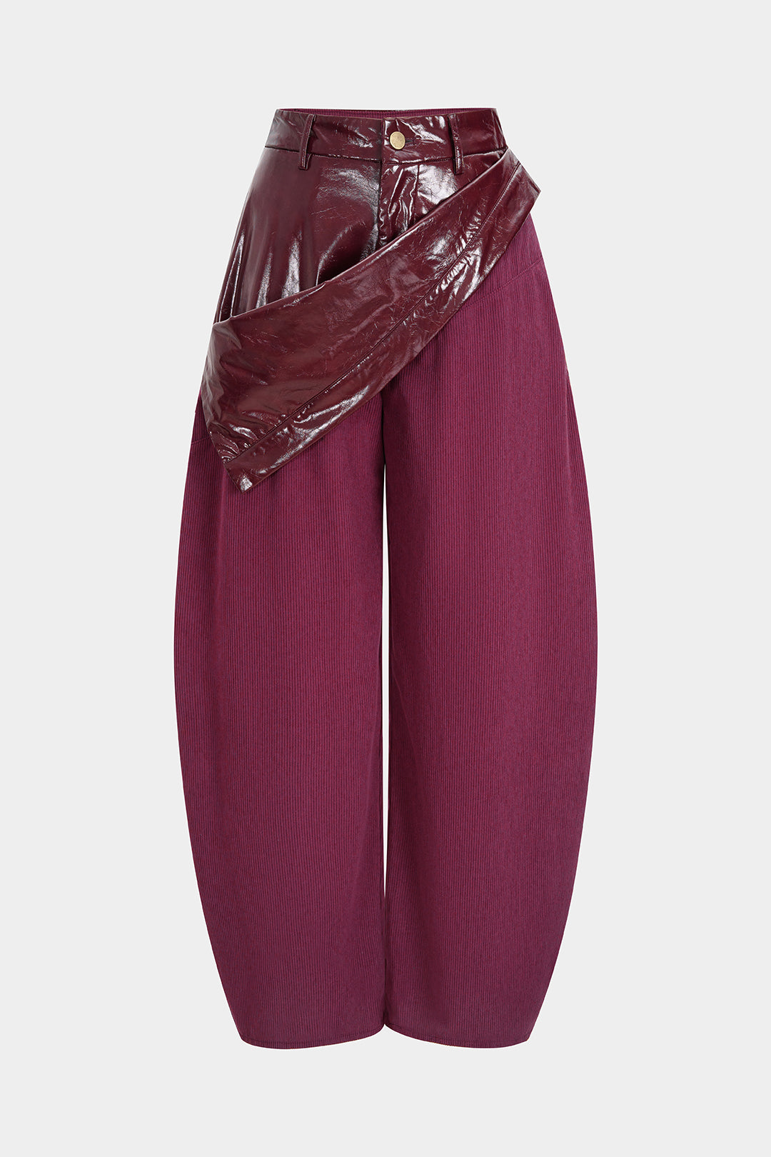 Leren-look patchwork pantalon met rits en wijde pijpen