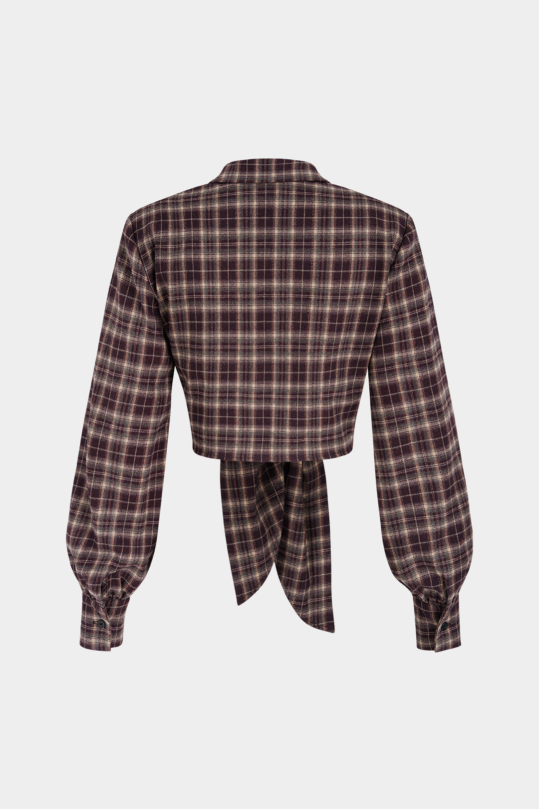 Geruite metallic blouse met knoopjes, strik en lange mouwen