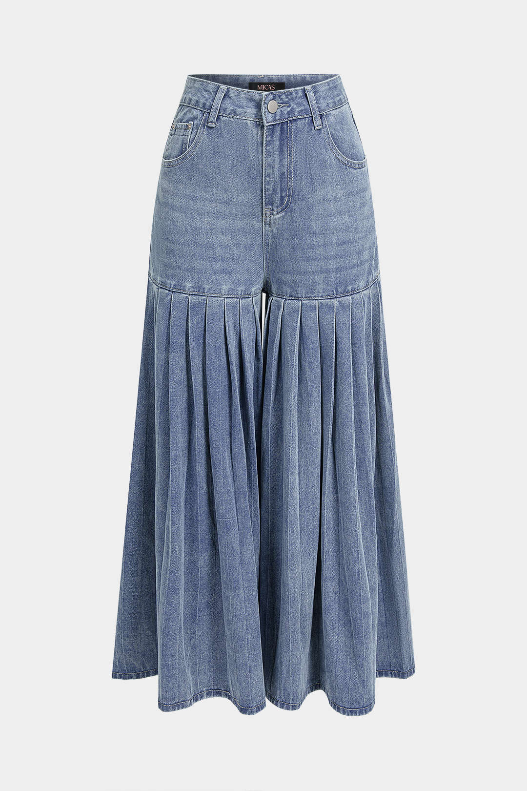 Geplooide jeans met hoge taille en wijde pijpen